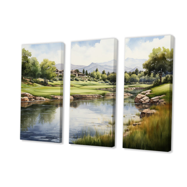 Winston Porter Country Clubs Golf Course On Canvas 3 Pieces Print Wayfair